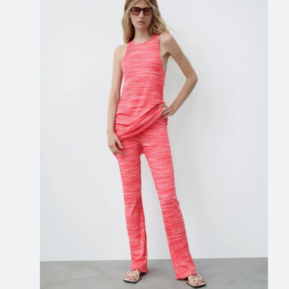 ZARA RIBBED LARGE HIGH WAIST FLARED LEG PANTS